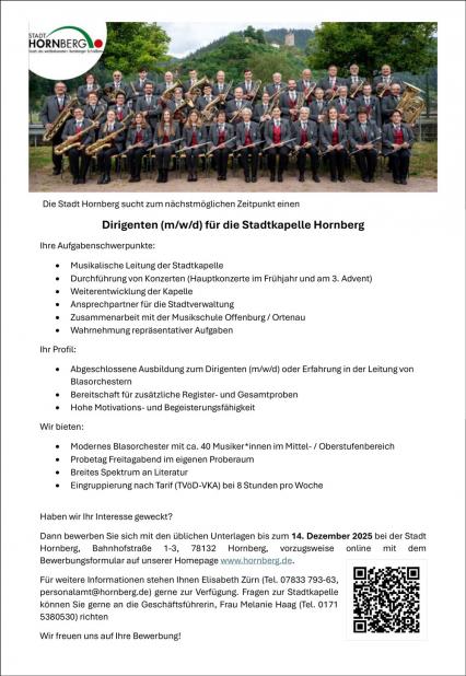 Stellenanzeige Dirigent Trachtenkapelle Mühlenbach e. V.