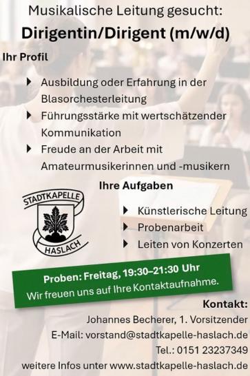 Stadtkapelle Haslach | Stellenanzeige Dirigent